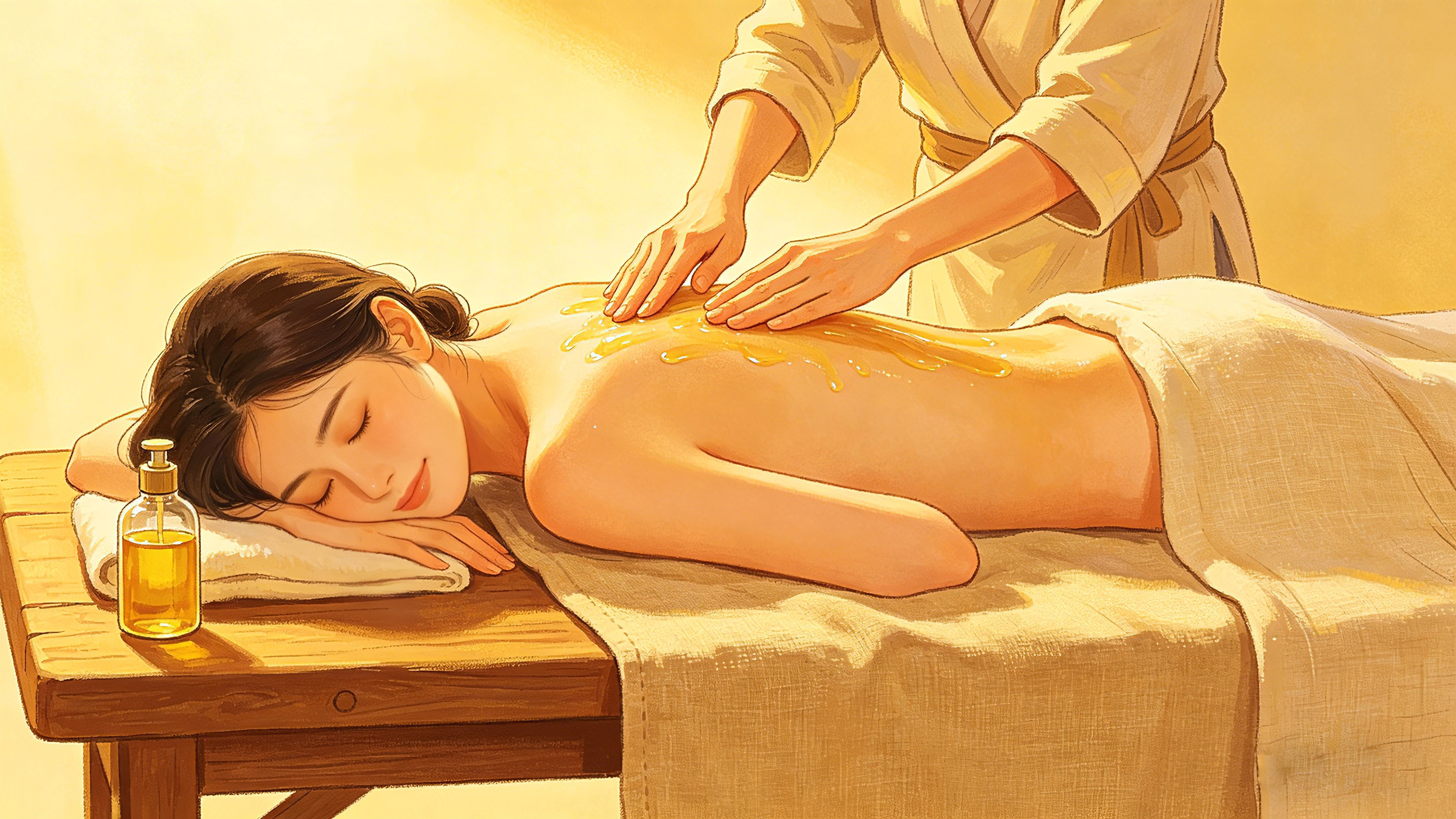 Professional massage therapist delivering in-room service at hotel